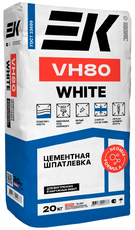 Шпатлевка цементная ЕК VH-80 20 кг (фасадная белая)